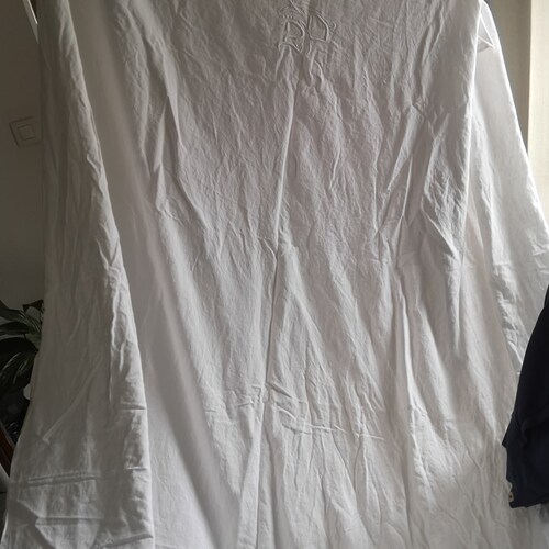 Antique/Vintage French Linen Hand Embroidered bed spread Double Monogram 200x290 shops