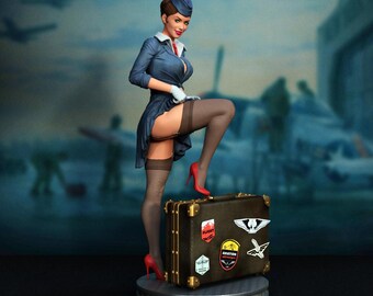 Stewardess Pin-Up Figurine, 75mm Unpainted Resin Model