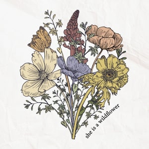 Wildflowers svg, Wild flower svg,flower sketch svg, Bouquet SVG,Floral svg,Floral Bouquet PNG sublimation design, floral png,little girl png