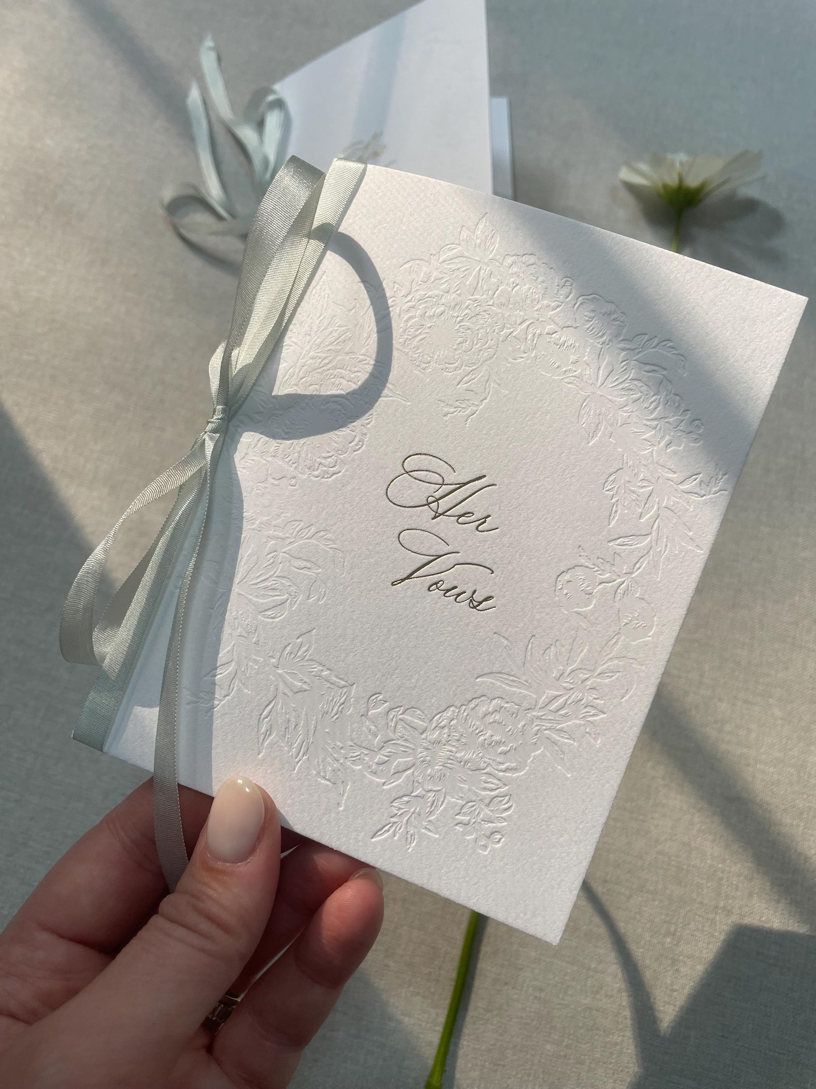 Floral Embossed Wedding Vow Books - Gold Foil Cotton Paper, Set of 2 - Silk - Blue, His / Her