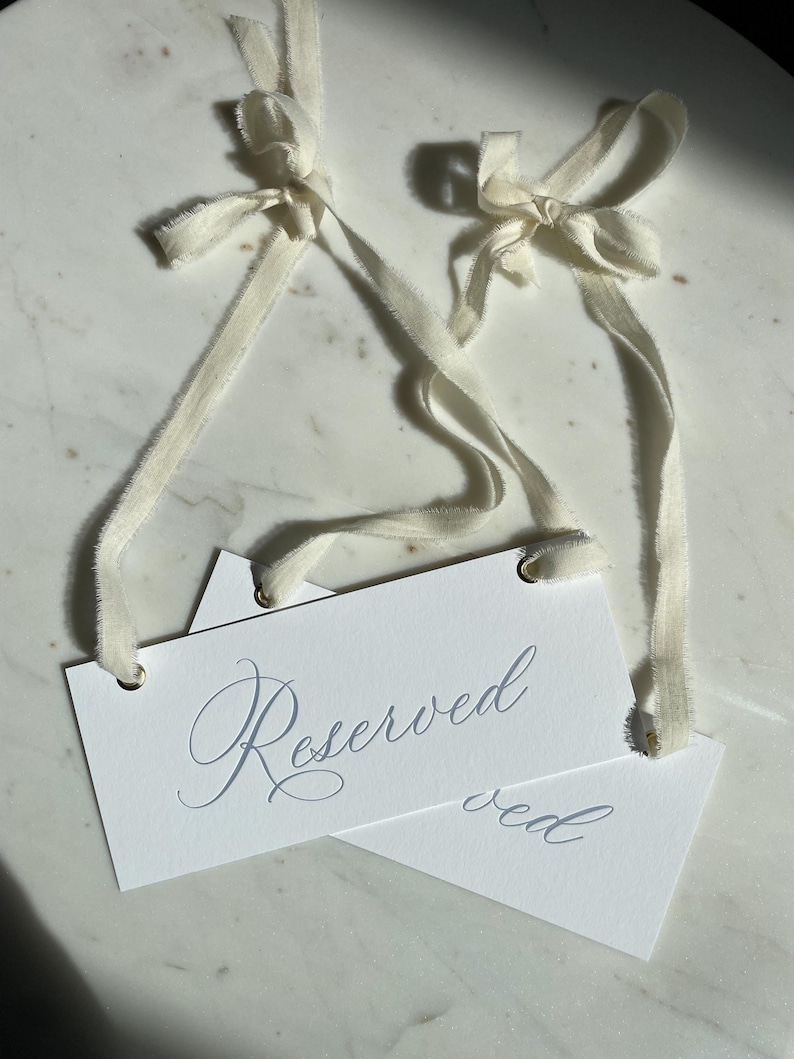 Letterpress Reserved Sign for Wedding or Special Event - Blue - Ribbon ...