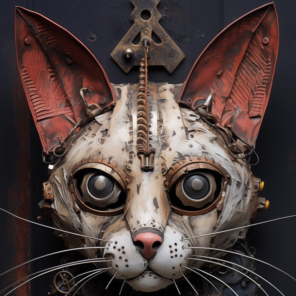 Clockwork Assemblage Cat Photo 16" x 12"