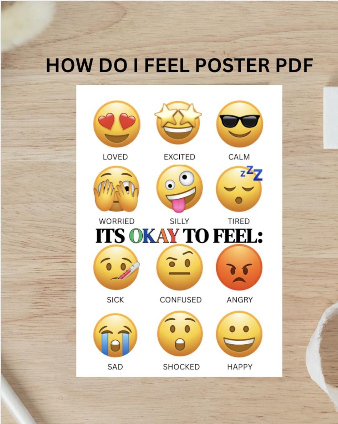 Emotions Chart : Emoji Faces, Kids Classroom SEL (PDF Download) - Etsy