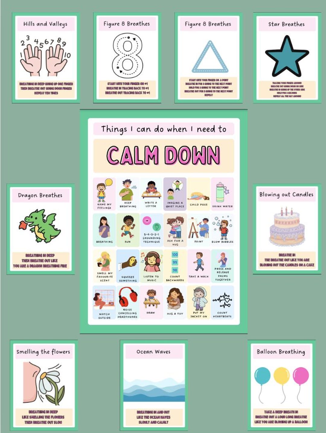 Calming Strategies Posters for Kids | Breathing Exercises & Coping ...