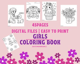 Girls Coloring Book | 45 Animal, Fairy & Flower Pages (Digital Download)