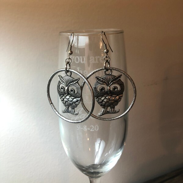 Owl Dangle hoop earrings