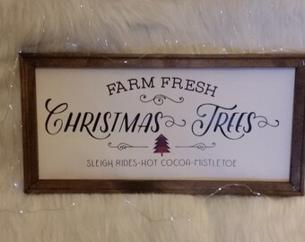 Farm Fresh Christmas Trees Sign | Rustic Wood Reverse Canvas
