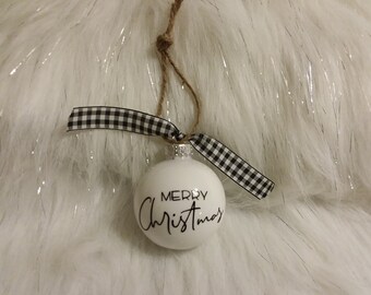 Personalized White Glass Christmas Ornament | Country Charm Decor