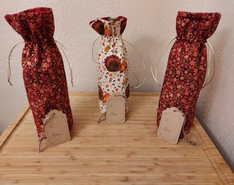 Handmade Holiday Wine Gift Bag, Festive Fabric