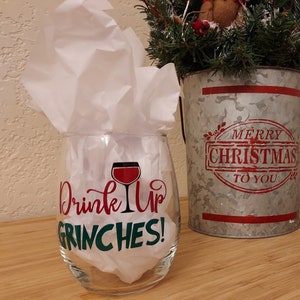 Stemless Wine Glass - Drink Up Grinches