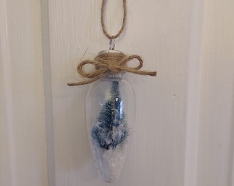 Light Bulb Christmas Ornament, Faux Snow, Tree Inside