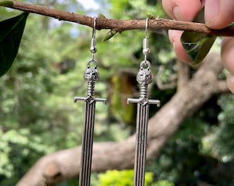 Silver Sword Dangle Earrings