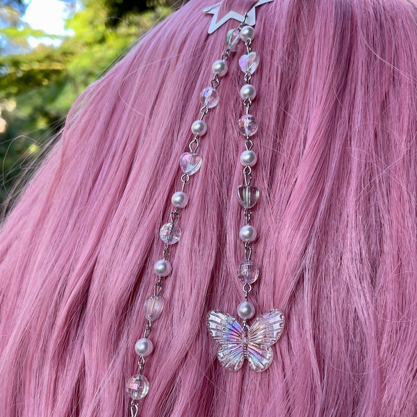 White butterfly hair chains