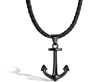 SERASAR | Leather Necklace for Men "Anchor" with Pendant | Different Lengths | Includes Jewelry Box | Gift Idea for Men