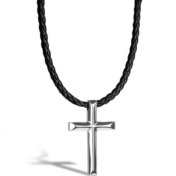 SERASAR | Leder Halskette für Herren "Cross" mit Anhänger | Verschiedene Längen | Inklusive Schmuckschachtel | Geschenkidee für Männer