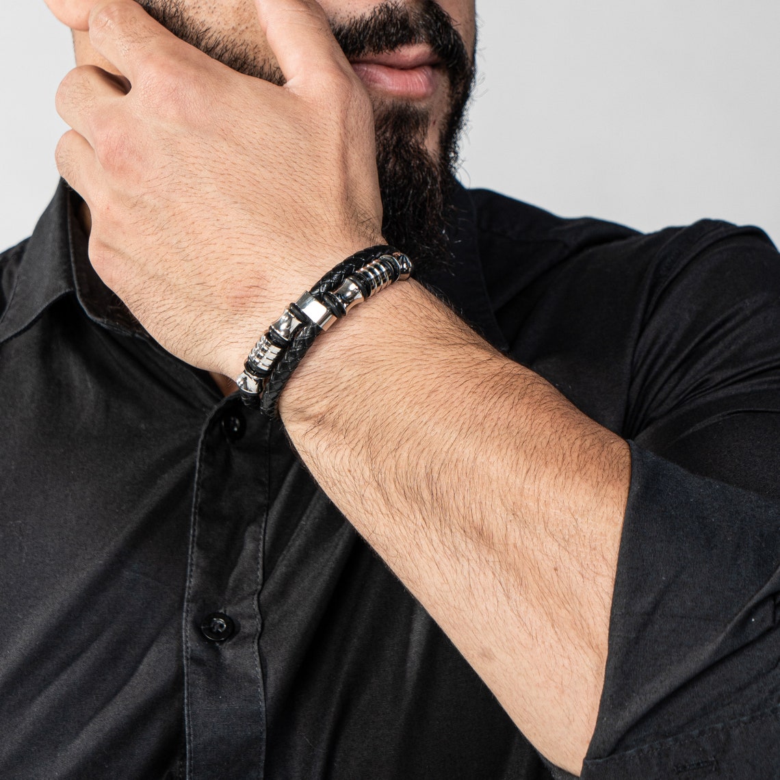 Gioielli Uomo SERASAR Bracciale Uomo In Pelle SERASAR - Chiusura Magnetica | Argento/Oro | Idea Regalo Per Lui Accessorio Elegante Uomo - Foto 3