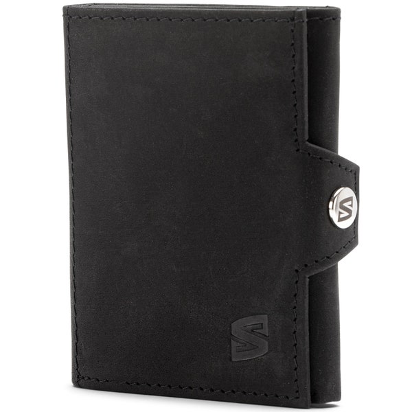 SERASAR | Cartera de Piel "Genius" Premium para Hombre en Negro y Marrón | 7 ranuras para tarjetas | Protección RFID | idea de regalo