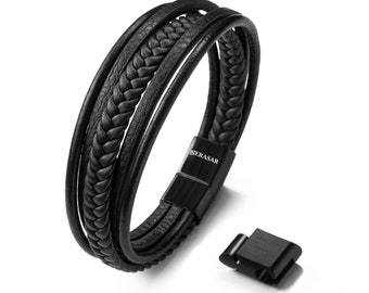 SERASAR | Men's leather bracelet "Braid" in black & brown | Various lengths | Stainless steel magnetic clasp | Jewellery box included
