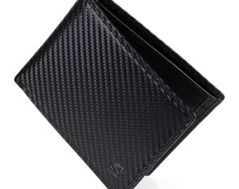 SERASAR | Leather Wallet for Men "Carbon" in Black & Brown in Carbon Look | 9 Card Slots | RFID Protection | Including Gift Box