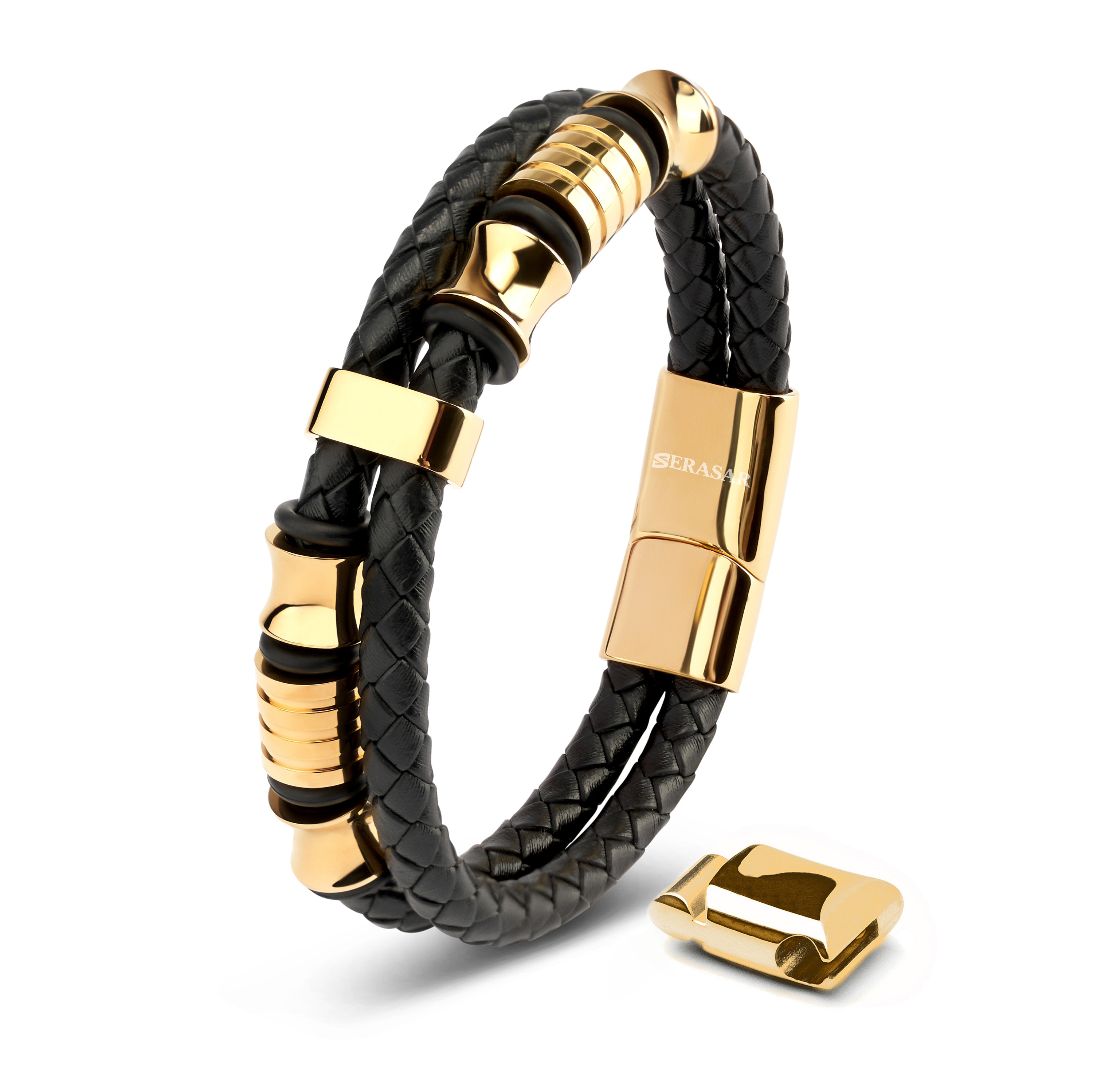 SERASAR Leather Bracelet for Men in Black Magnetic Clasp | Etsy