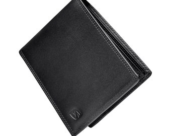SERASAR | Premium Leather Wallet "Space" for Men in Black & Brown | 12 Card Slots | RFID Protection | Including Gift Box | Gift Idea