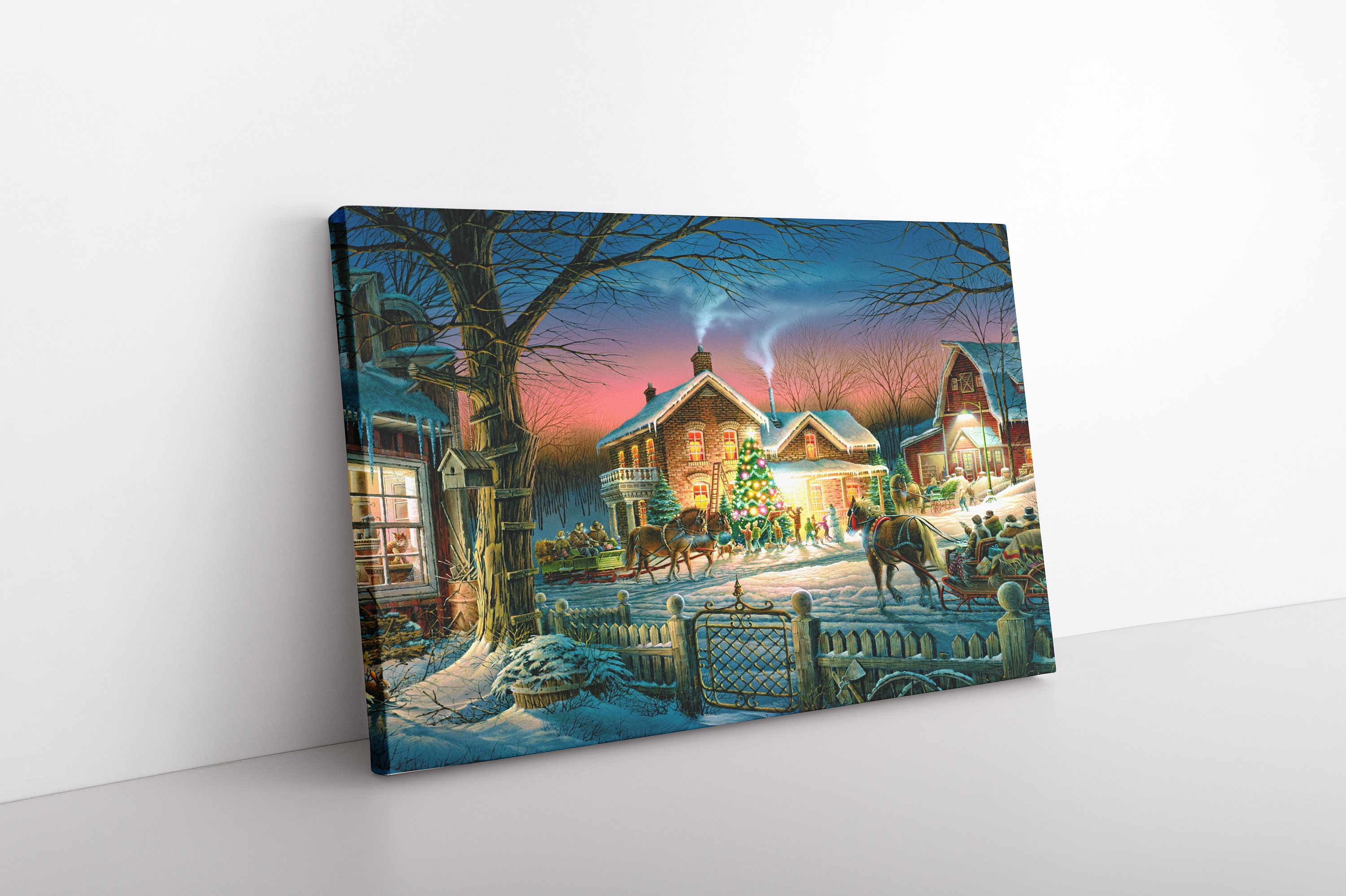 Vintage Christmas Holiday Decor Wall Art Print Framed Canvas Etsy