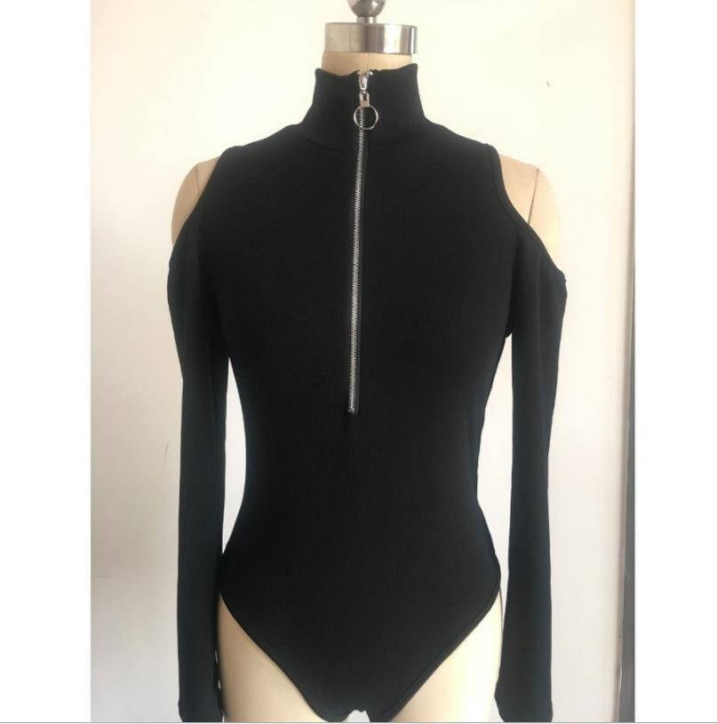 Long Sleeve Bodysuit Black Zipper Etsy