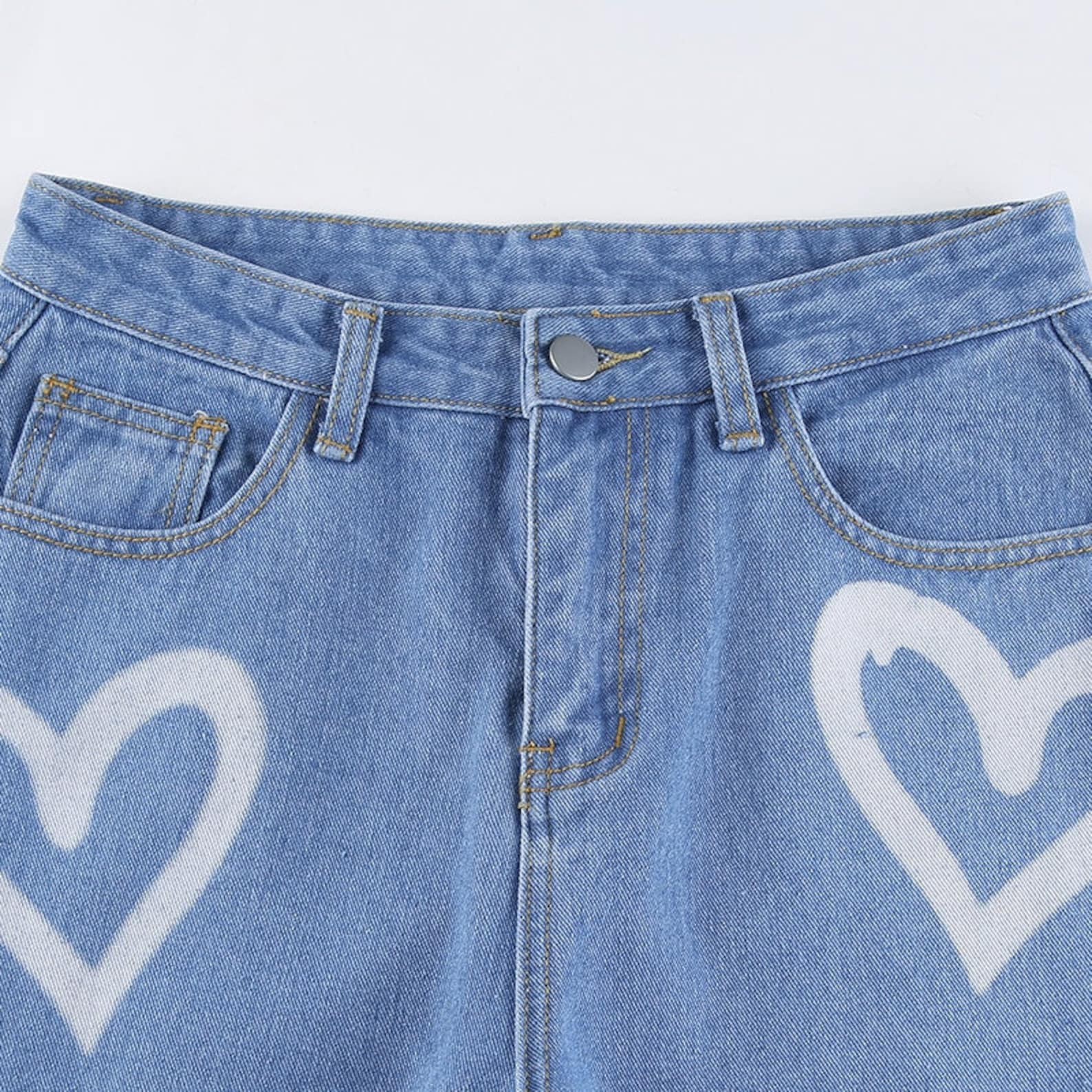 Blue Y2K Denim Jeans with White Heart Prints Baggy/Oversized Etsy