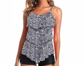 New Fashion Floral Swimsuit, Women 2 Piece Printed Top Boyshorts Tankini Cover Up Swimwear Bikini Mujer Set Summer Bathing Suit New