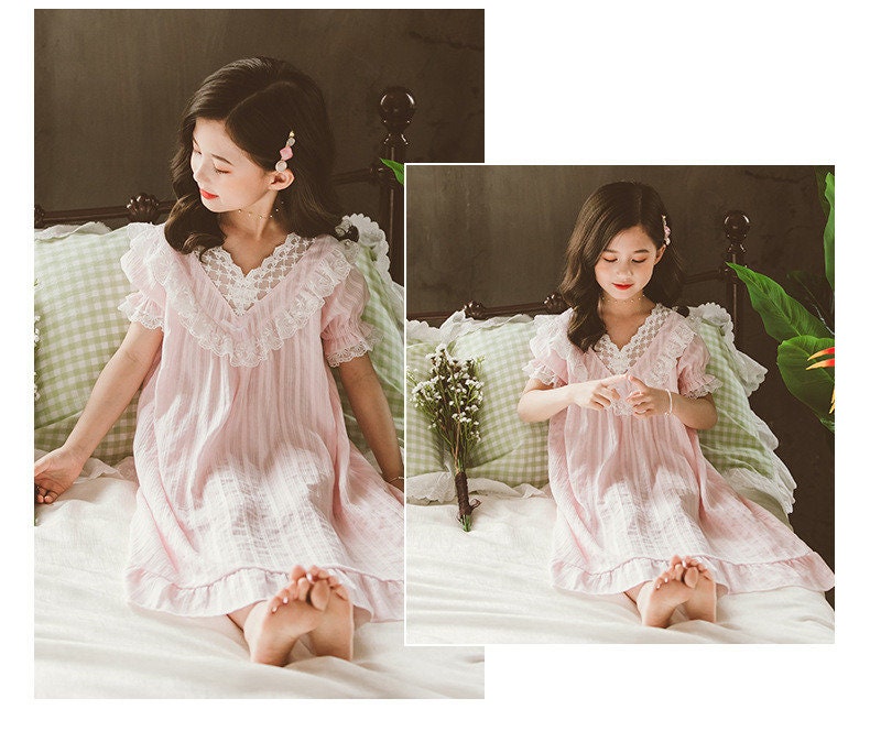 Meisjes 6x Nylon Nachthemd van Shirley Lace Floral Sheer Kleding Meisjeskleding Pyjamas & Badjassen Pyjama Nachthemden en tops 