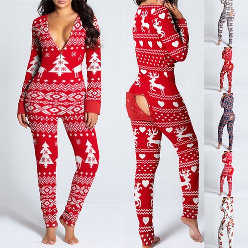 Bottom Flap One Piece Christmas Pajamas Etsy