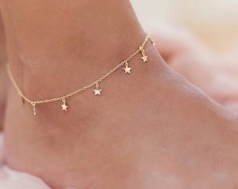 AMDXD Anklets for Women Jewelry Gold Plated Star Anklets Chain Summer Jewelry Teens Gold 21CM AMDXD Anklets for Women Jewelry Gold Plated Star Anklets Chain Summer Jewelry Teens Gold 21CM