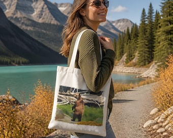 Standing Baby Grizzly Tote Bag Canvas 14"x16"