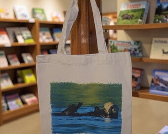 Sea Otter Shhsh Tote Bag Canvas 14"x16"