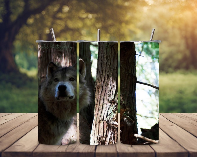 Featured listing image: Tumbler 20 oz Stainless Steel Wolf in the woods Max
