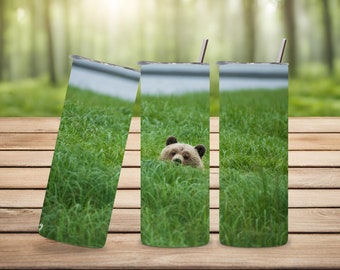 Grizzly Bear Tumbler: Peek-a-boo Bear Art, 20oz Stainless Steel