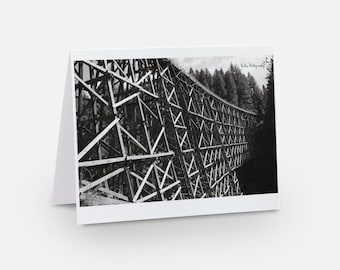 B&W Train Trestle Card - High Gloss - Blank Inside