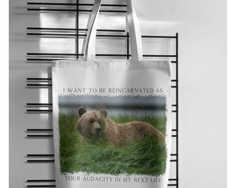 Grizzly Bear Canvas Tote Bag: Sassy Audacity Bear Gift