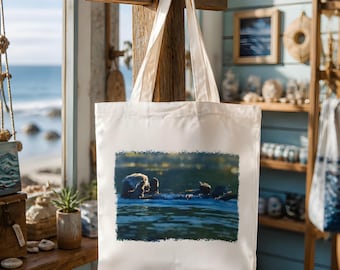 Happy Sea Otter Tote Bag Canvas 14"x16"