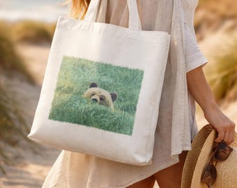 Tote Bag Canvas Grizzly Bear Peek-a-boo