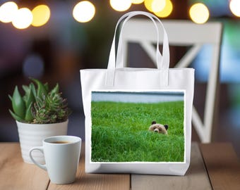 Tote Bag Canvas Grizzly Bear Peek-a-boo
