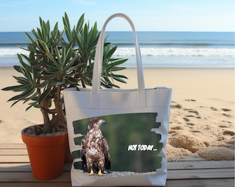 Juvenile Bald Eagle Canvas Tote Bag: Reusable Grocery Shopping Bag
