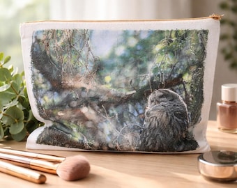Sunny Barred Owl Accessory Bag (7x9.5") for Make-up, Toiletries, Pencils, Stationary and Poker Chips