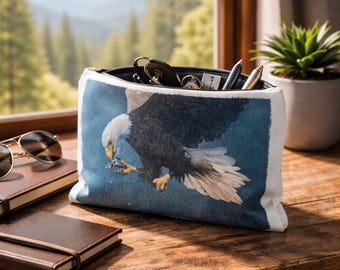 Bald Eagle Accessory Bag (7x9.5") for Make-up, Toiletries, Pencils, Stationary and Poker Chips