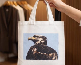 Bald Eagle Canvas Eco Friendly Tote Bag, Wildlife Nature Lover Gift, 14"x16"