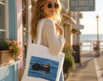 Sea Otter Yawn Tote Bag Canvas 14"x16"