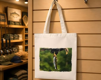 Biggest Catch Bald Eagle Tote Bag Canvas 14"x16"