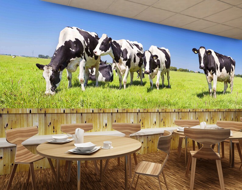 3D schwarze Kuh 066 Tier selbstklebende Tapete Wandbild | Etsy