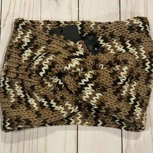 Brown Camo Patterned Knit Ear Warmer Headband, Winter Vacation, Gift