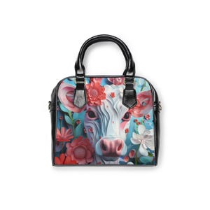 Floral Cow Print Shoulder Handbag, Farmhouse Purse, Unique Gift